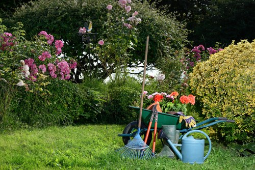 Gardening tools and booking paperwork for a service agreement